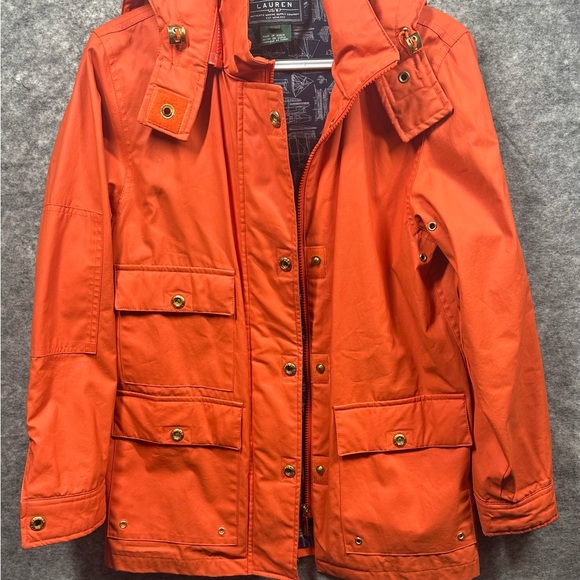 Vintage Ralph Lauren Raincoat Womens Orange Jacket Petite 0-2 Authentic Marine - Picture 8 of 16
